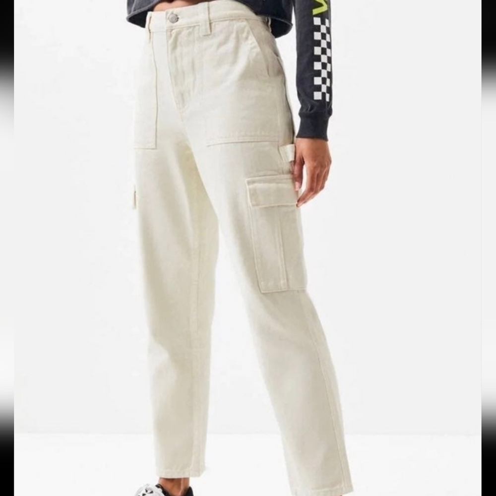 PACSUN Cream High Rise Carpenter Cargo Jean Pants Size 27